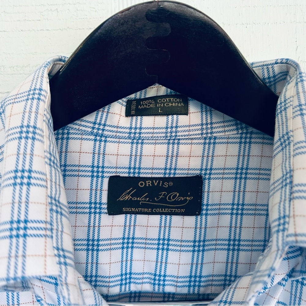 Orvis Light Blue Checkered Button Down Shirt - image 5